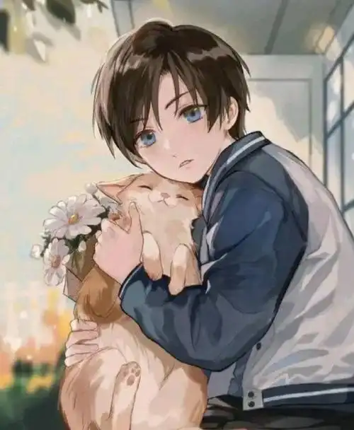 二次元卡通男头为什么帅哥都喜欢养猫咪呢卡通动漫二次元男生图片.