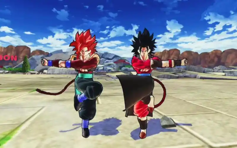 龙珠超宇宙2,超级赛亚人4悟吉塔与超级赛亚人4贝吉特合体火力全开vs