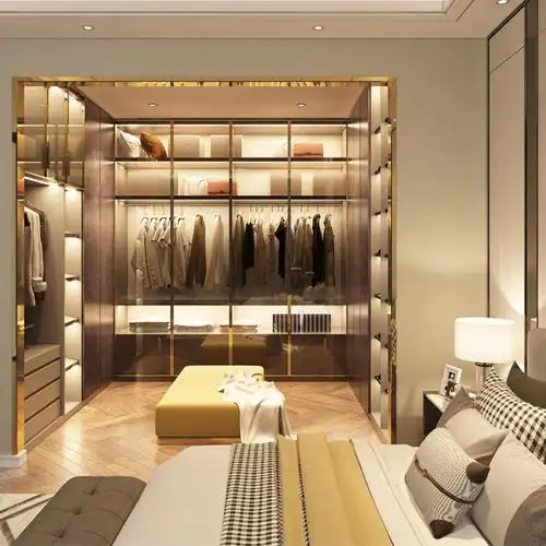 皮阿诺玻璃门衣帽间衣柜定制现代轻奢卧室开放式衣帽间整体定做定金