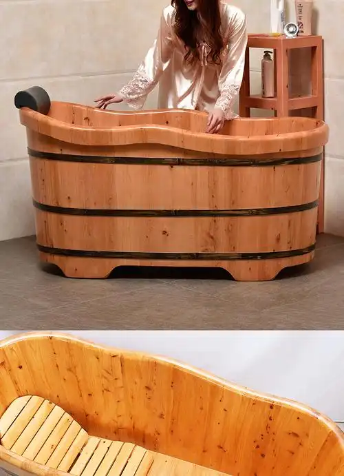带盖洗澡盆香柏木木桶沐浴桶身浴家用实木泡澡桶成人木质桶波浪款长1