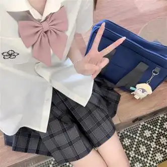 didgeridoo星星抱月球jk制服衬衫女日系短袖上衣蓝色学院风夏季白色m
