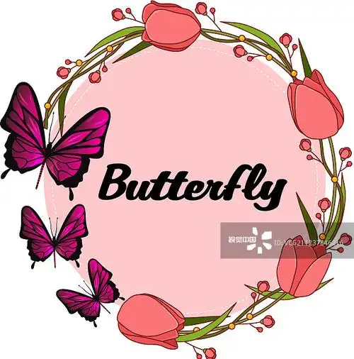 蝴蝶郁金香圈白色背景图片素材