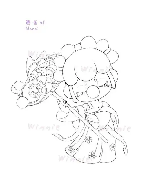 手绘彩铅盲盒nanci金钗之年舞鱼灯附线稿