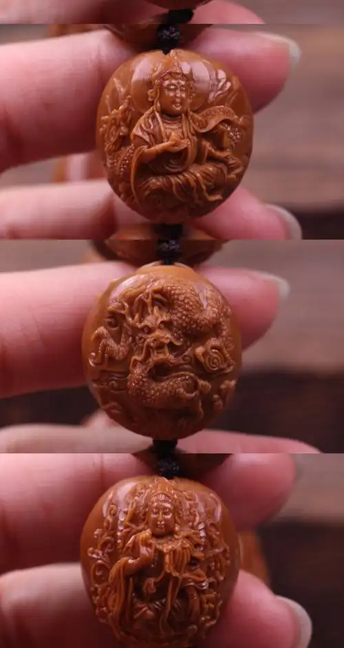 艾美福双面浮雕九龙观音橄榄核手串苏工纯手工雕刻橄榄胡文玩