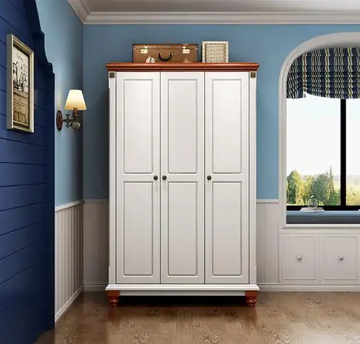 地中海实木衣柜整体三门大衣柜板式组装衣柜卧室衣橱板式简易家具