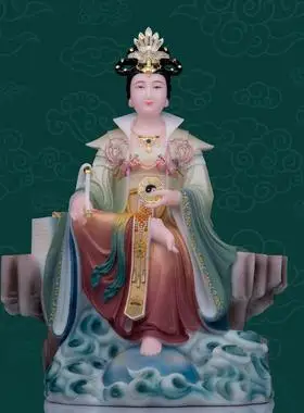 地母娘娘神像汉白玉九母元君彩绘后土夫人佛像客厅人物摆件工艺品