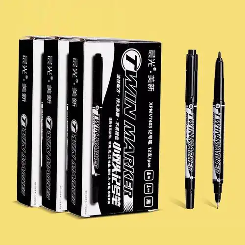 120支晨光小双头记号笔勾线笔黑色油性粗细两头美术专用小学生幼儿园