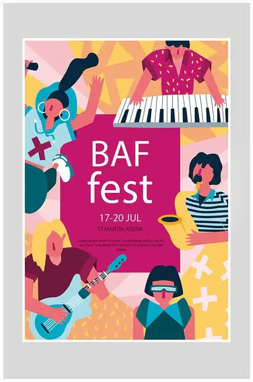 创意质感插画手绘音乐派对海报设计