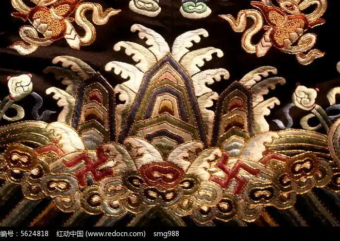 刺绣古代海水山峰图案线条边框