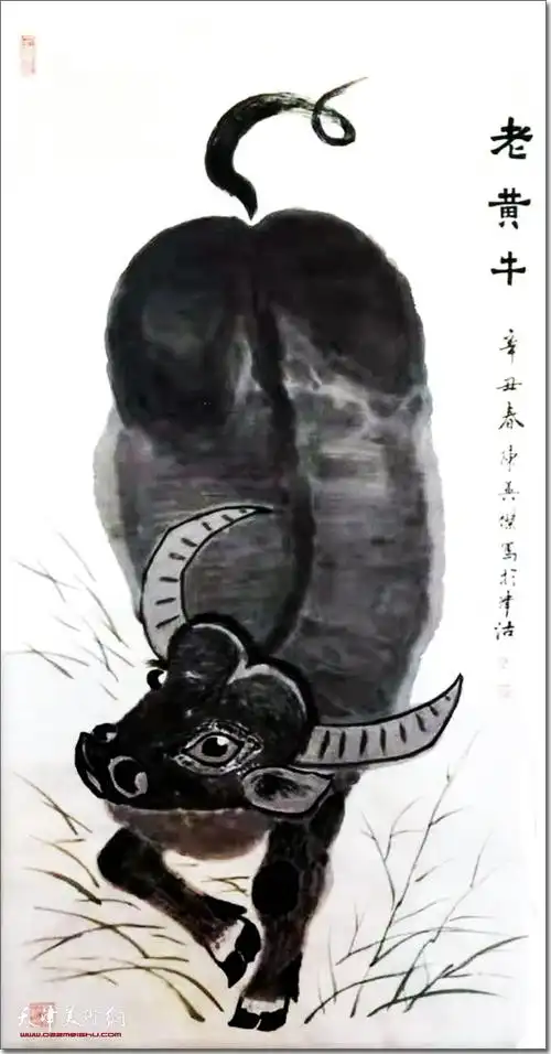 陈英杰作品:《老黄牛》 (水墨画)