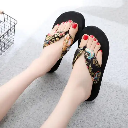 拖鞋女夏时尚外穿2018新款丝绸夹脚人字拖厚底防滑沙滩拖鞋女凉拖