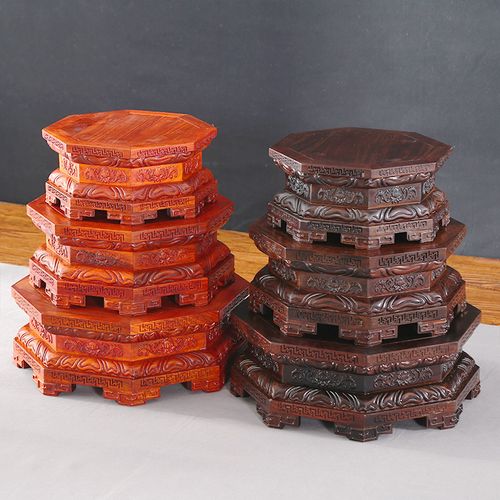 红木八角佛像底座实木工艺品木雕摆件花瓶奇石木雕