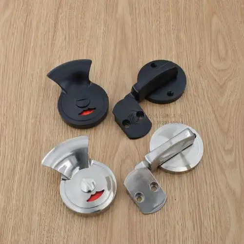 卫生间隔断五金配件门锁公共厕所带拉手指示锁锌合金哑光黑门锁扣