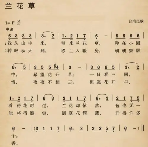 兰花草 钢琴谱,歌谱 简谱,五线谱