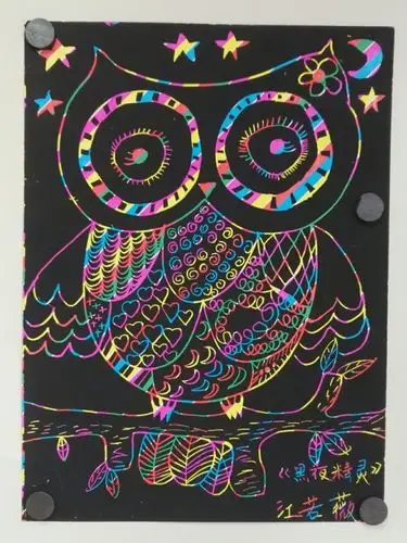 初学装饰线描画 刮画《猫头鹰》 基础班学生的作业分享