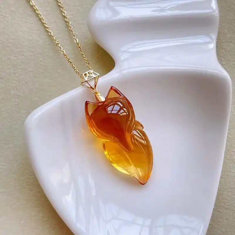 黄水晶狐狸吊坠 巴西暴力黄水晶吊坠 橘黄色 水头润 冰透体 18k镶嵌