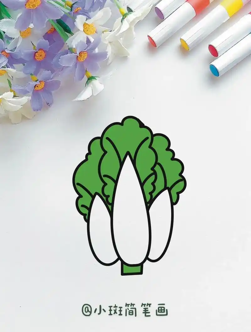 白菜简笔画.这个白菜画法超简单一学就会,快来和我一起画吧#白 - 抖音