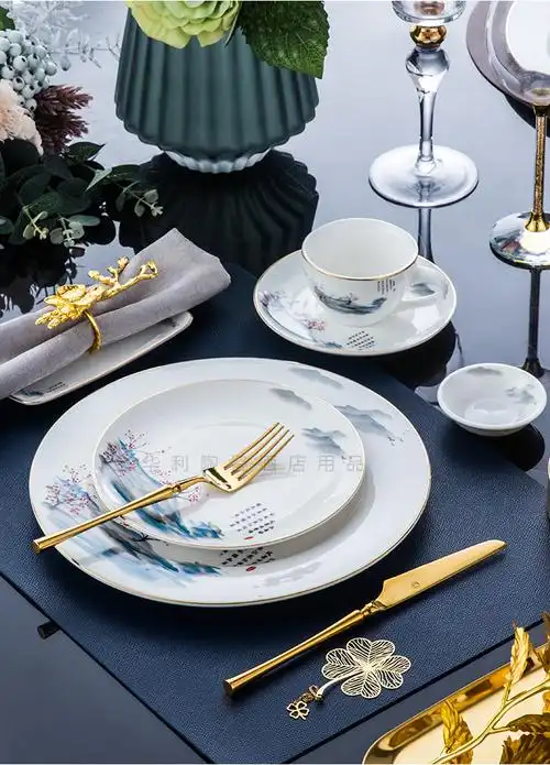 酒店餐具摆台套装碗盘新中式家用饭店会所包厢招待餐具摆盘 f款八件套