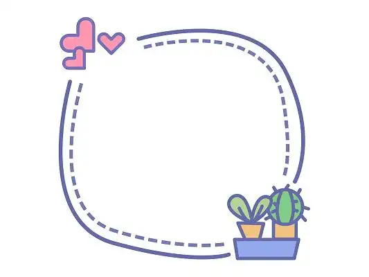 虚线边框爱心仙人掌元素可爱手绘粉色紫色绿色png素材