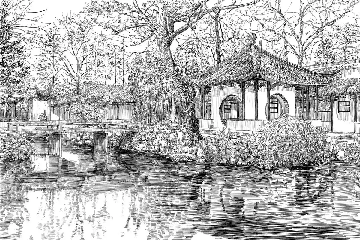 手绘 钢笔画 苏州园林 拙政园.#手绘 #钢笔画 #苏州园林 - 抖音