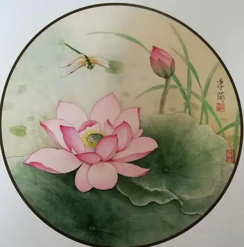 梁季兰工笔花鸟团扇(一)