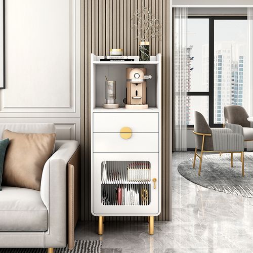 北欧简约现代茶水柜客厅轻奢岩板沙发边柜置物窄柜家用靠墙储物柜