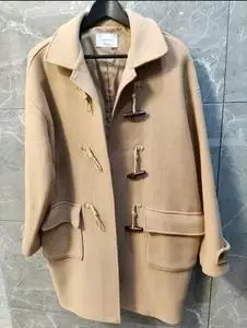 韩代chic 春秋金高银学院风牛角扣呢大衣外套