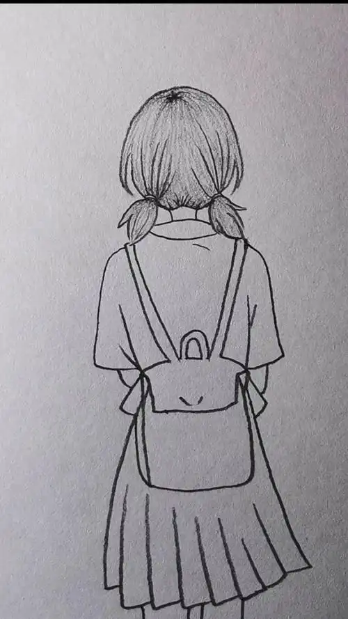 清纯背包女孩背影简笔画.