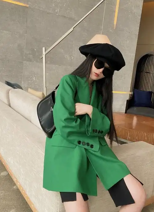 summermoon夏月bv绿西装外套女春新款小众高级休闲上衣甜酷西服