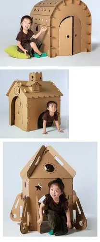 纸壳房子 幼儿园亲子手工制作diy模型纸箱城堡拼插 儿童纸房子 纸箱