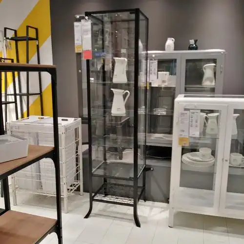 宜家玻璃门克林斯黑色透明玻璃展示柜手办乐高收纳收纳柜