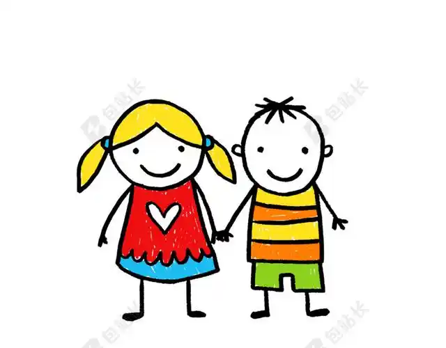 卡通手绘彩色牵手插图