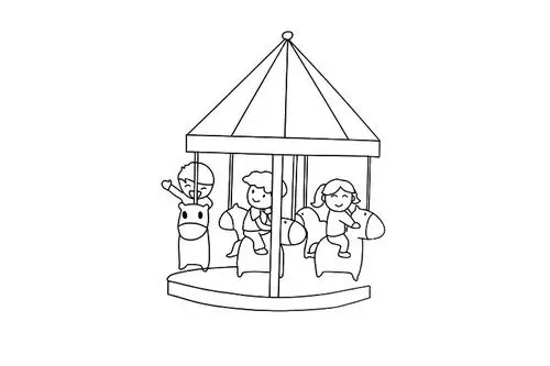 游乐场里的旋转木马简笔画