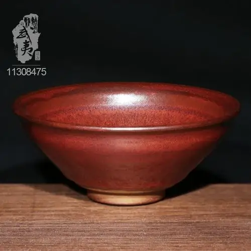 建盏大师袁忠龙窑柴烧官帽柿红釉映日红