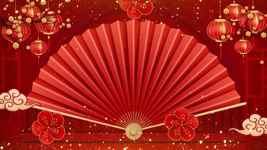 4k喜庆中国风扇子舞小品相声戏曲舞台背景高清led大屏幕舞台相声房间