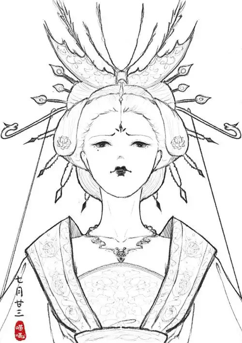 霸气女皇武则天-古风线稿速写|插画|艺术插画|雪姑喵喵 - 原创作品