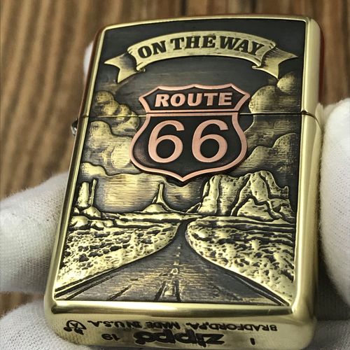 美国zippo芝宝 66号公路盔甲机浮雕镶嵌紫铜贴章防风煤油打火机男