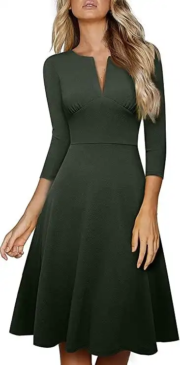 homeyee 女式优雅复古 v 领及膝喇叭裙 a289