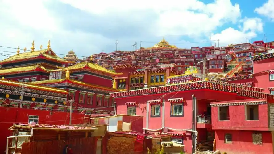 这是亚洲最大的佛学院,有3-4万个红房子,里面住着各地来学佛的信徒