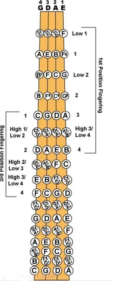 14岁学小提琴教程:第一把位第三把位指位图