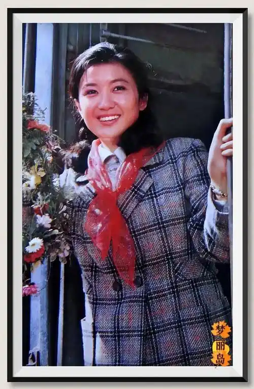 八十年代的女明星,穿着格子衫,扎麻花辫,一副邻家女孩的纯朴样