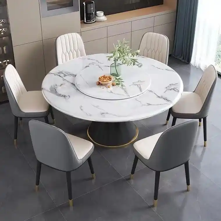 新款意式岩板餐桌椅组合现代简约带转盘吃饭桌子家用小 - 抖音