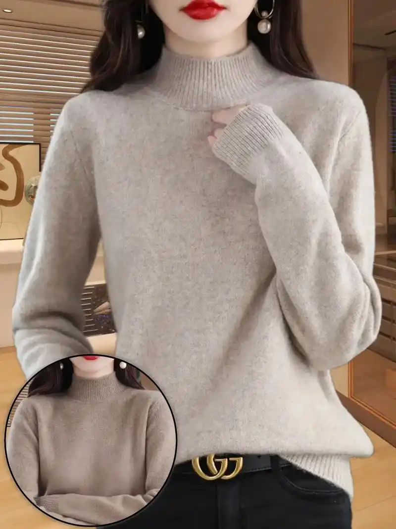 半高领羊毛打底衫秋冬毛衣套头宽松针织衫
