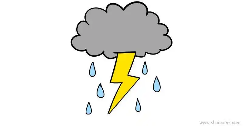 打雷下雨的卡通简笔画绘画教程
