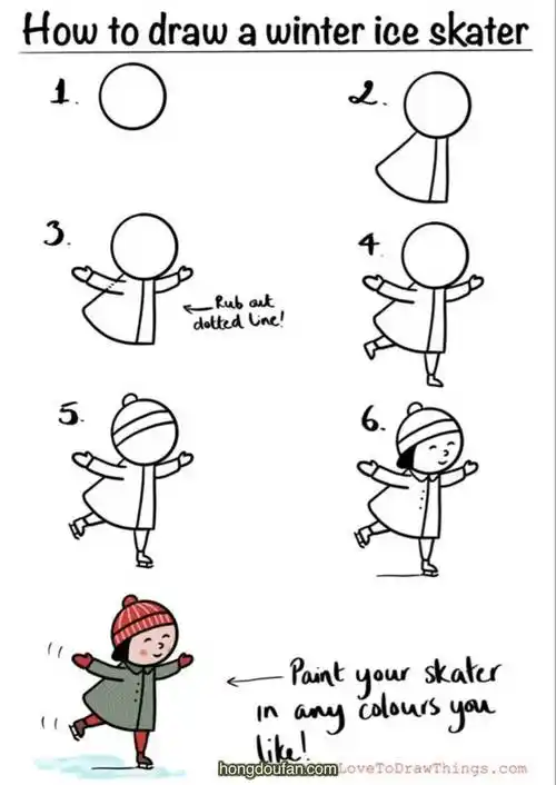 六步画一个滑冰的小女生女生简笔画大全