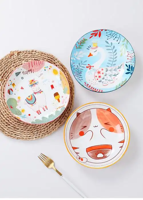 饺子盘创意卡通陶瓷盘家用菜盘子可爱8英寸圆盘网红儿童餐具水果饺子