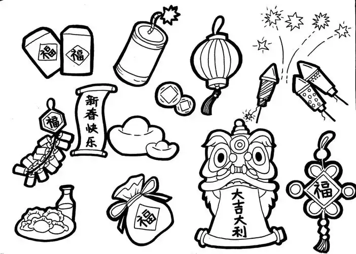 过年儿童画春节儿童画春节简笔画元素