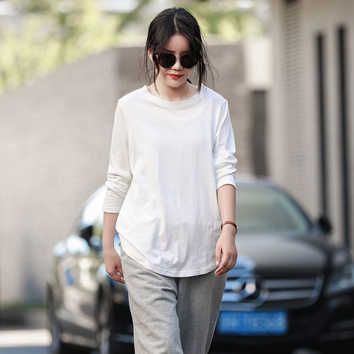 有机棉 搭配衣服好看干净白色t恤女长袖内搭初秋叠穿小心机打底衫