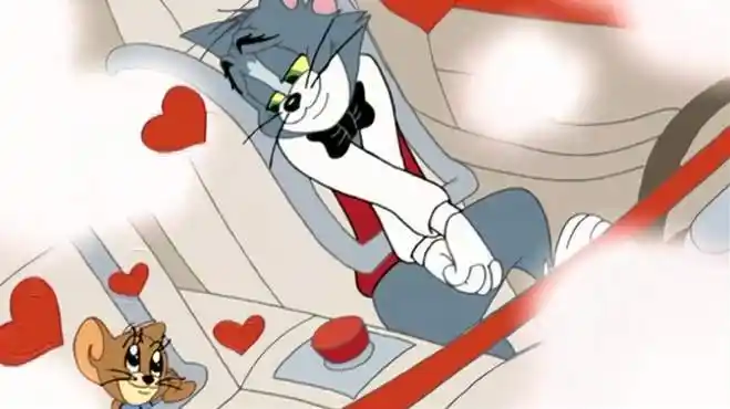 猫和老鼠:汤姆开车带杰瑞飞了,都快出事了,两人还在互相害羞呢