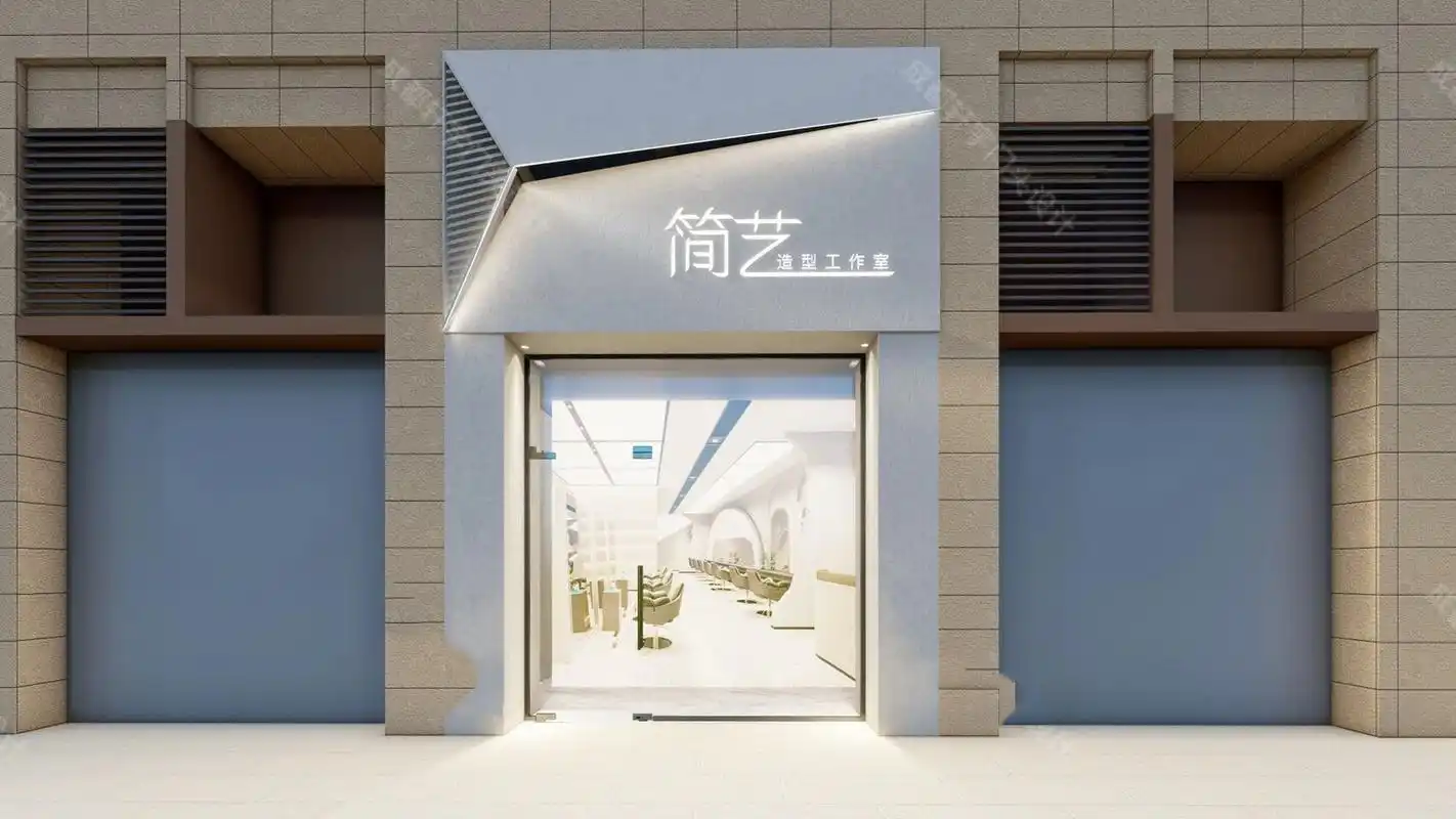 简约时尚大方的理发店门头设计案例 门头有空调外机怎么办?